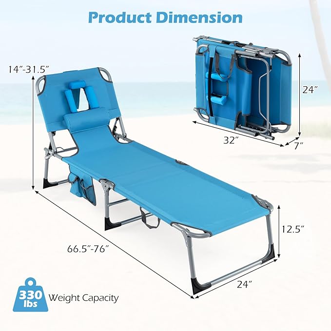 Goplus Tanning Chair, Folding Adjustable Patio Lounge Chair