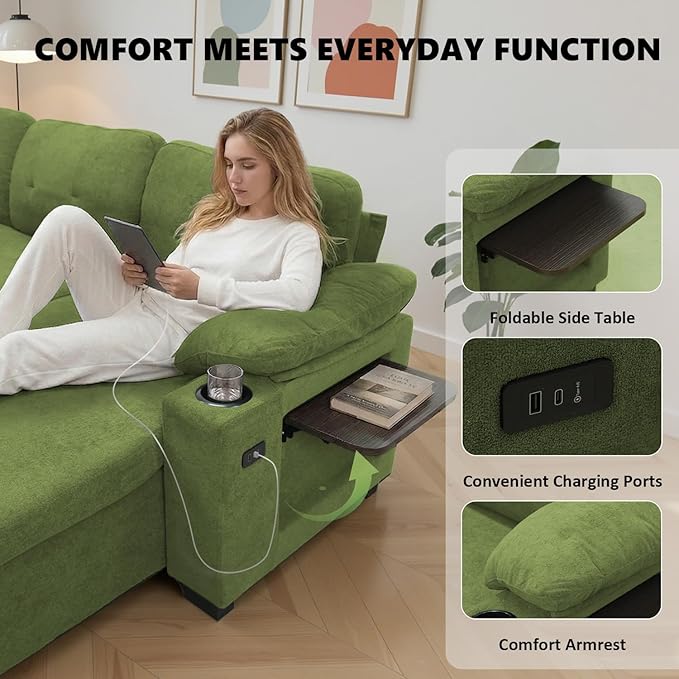 KCGKCG 93" L Shaped Sleeper Sofa Bed, Pull Out Couch Bed