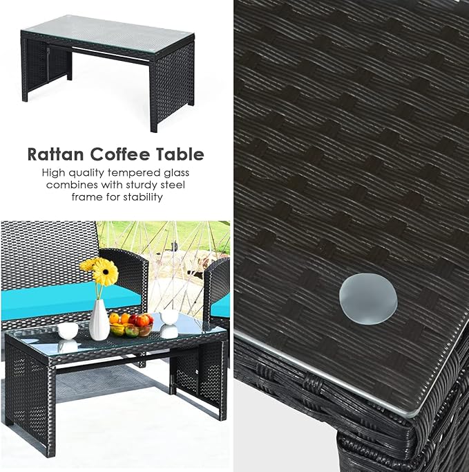 Tangkula 8 Pieces Patio Wicker Conversation Furniture Set, Patiojoy Sofa &