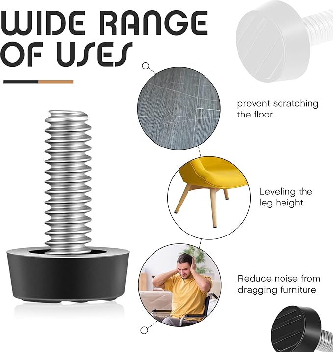Hotop 1/4-20 UNC Thread Adjustable Table Levelers Screw Foot Levelers