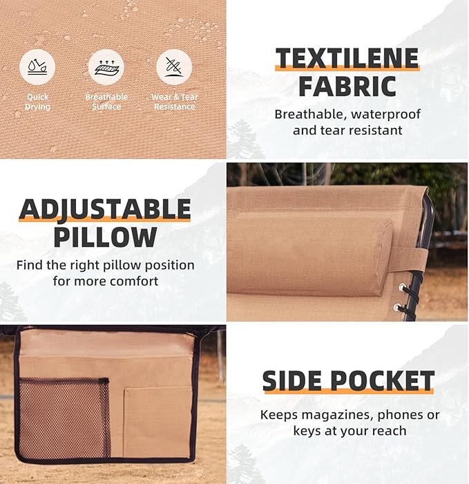 Patio Lounge Chair 2 PCS Folding Chaise Bed