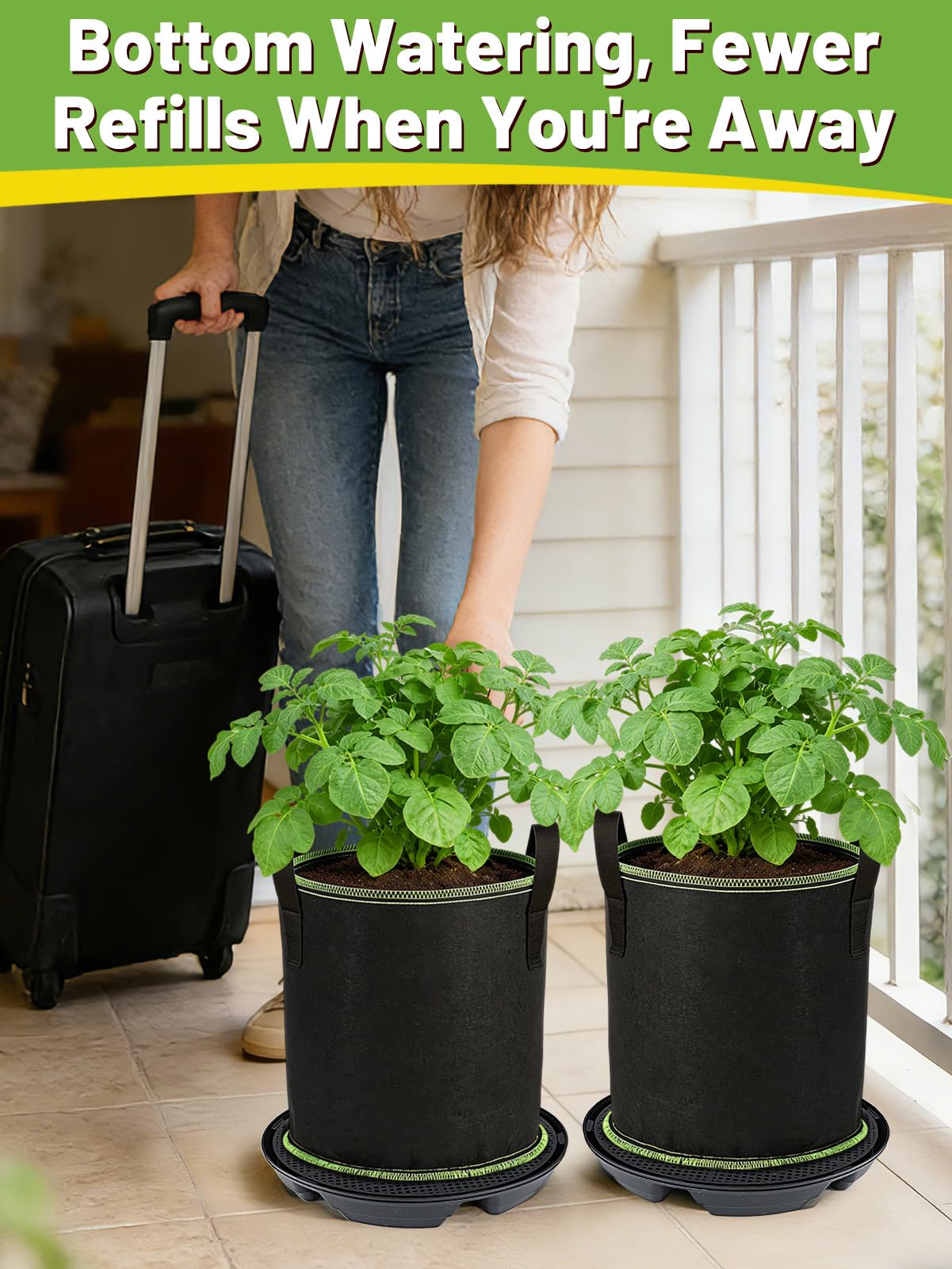 MADHOLLY Self Watering Pots for Indoor Plants with Grow Bags - 2 Pack 5 Gallon Thick Fabric Auto Irrigation Planter with Portable Handles, Water Storage Saucer, for Outdoor Vegetables, Herbs, Flower