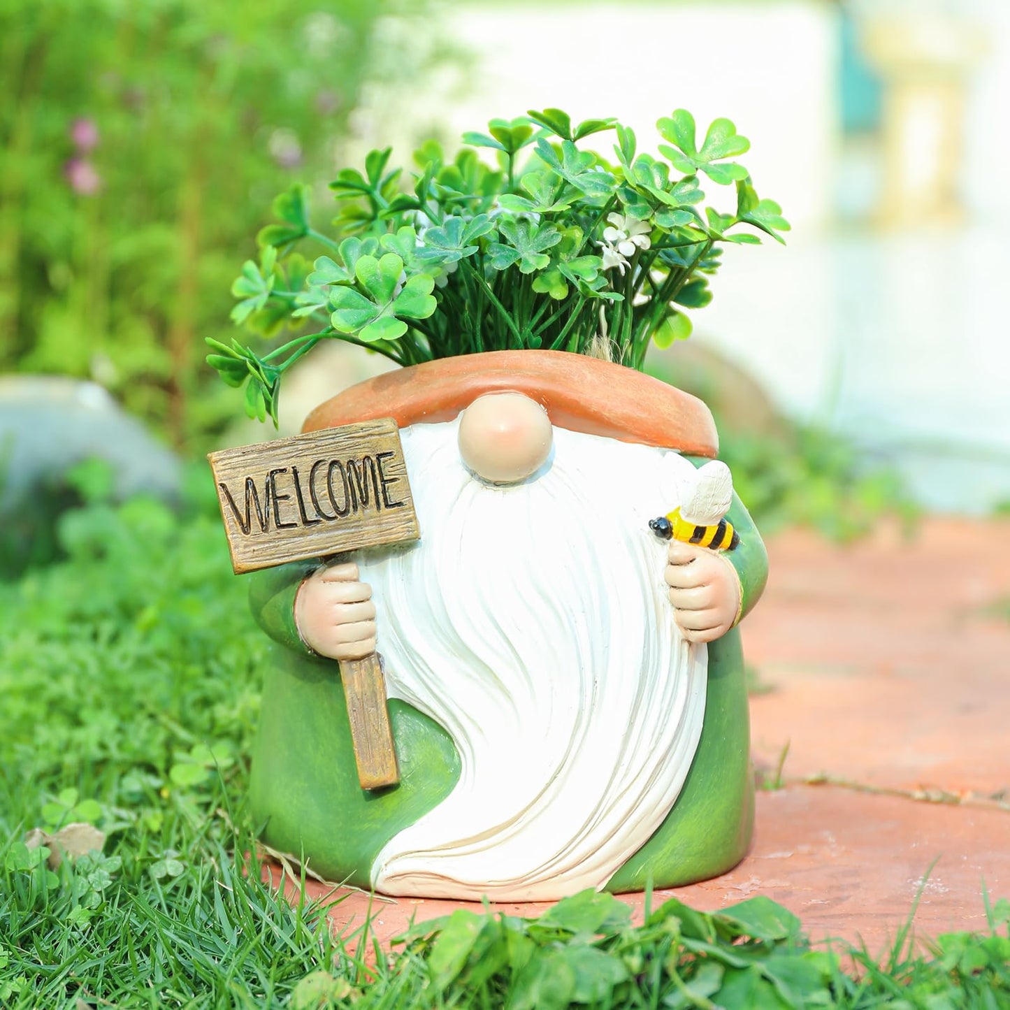 Chonsun Cute Plant Pots Small Gnome Flower Pots 4" Succulent Pot with Drainage Resin Garden Pot Planter for Indoor Outdoor