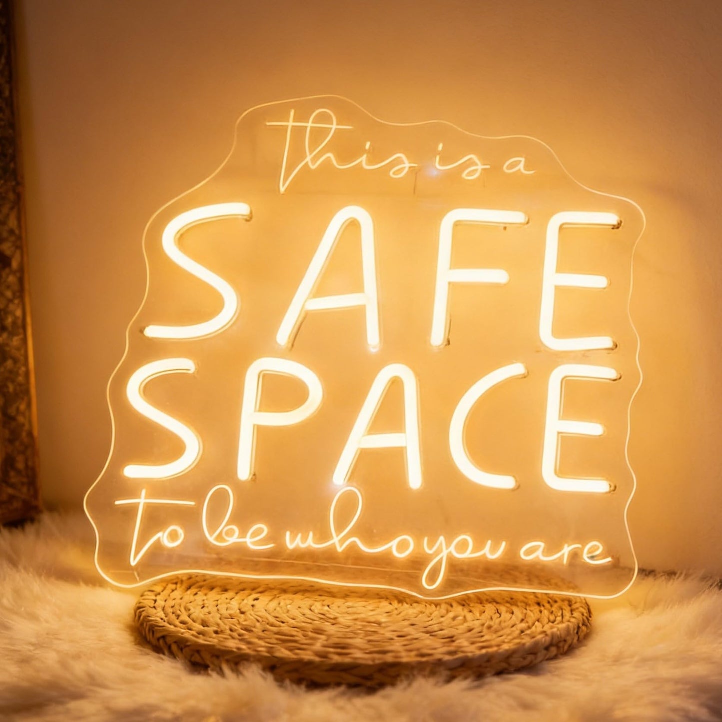 This Is A Safe Space To Be Who You Are Neon Sign, Warm White USB Powered Dimmable LED Neon Light, Home Bedroom Living Room Counseling Room Wall Table Decor 13.8 x 12.8 In
