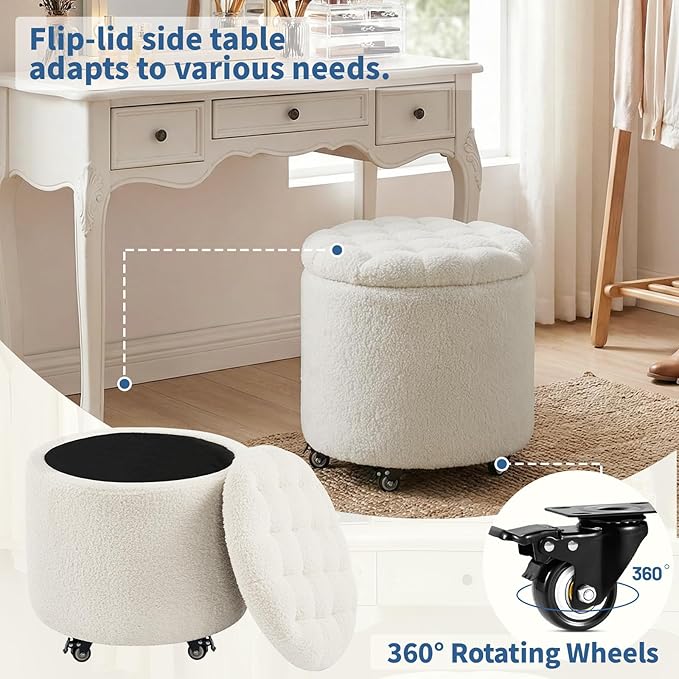 Furniliving Modern Round Storage Ottoman