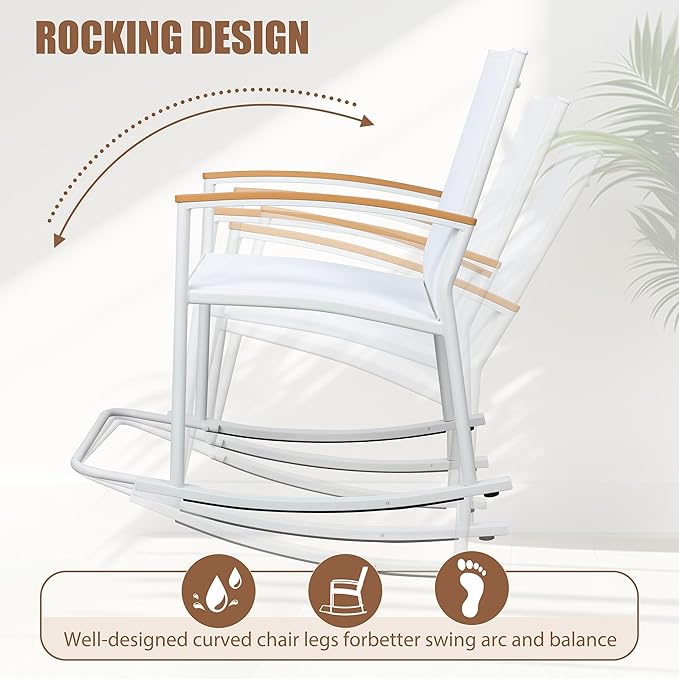 Shintenchi 3 Piece Outdoor Rocking Bistro Set, Textilene Fabric Small Patio