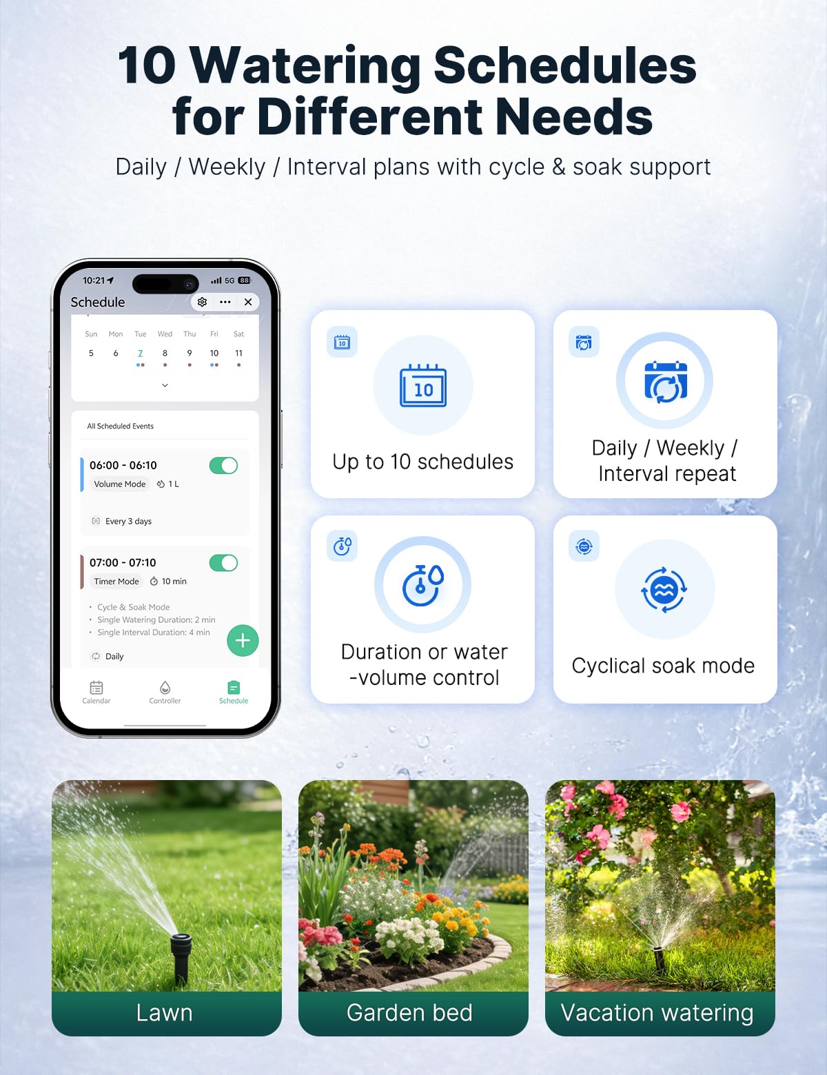 MOES WiFi Water Timer for Garden Hose, No Hub Required, Sprinkler Controller Built-in Flow Meter, Brass Inlet & Outlet, Smart Hose Timer, App & Voice Control, 10 Schedules, Up to 2-Year Battery Life