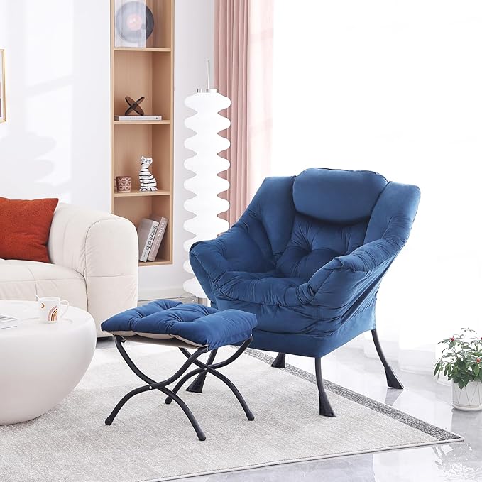 MBOOYOME Lazy Chair with Folding Ottoman, Modern Accent Armchair with Armrests