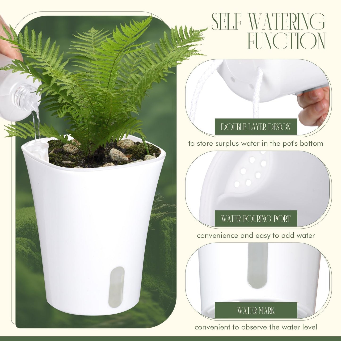 Ziliny 18 Pcs Self Watering Pots Plastic Plant 3 Sizes Flower Plant Pot with Inner White Flower Pots for Indoor House Plants Plastic Self Watering Pot for Herbs Flowers (Xs,S,M)