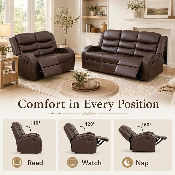 Recliner Sofa Set 2 Piece Living Room Furniture Set Couch Sectional Leather