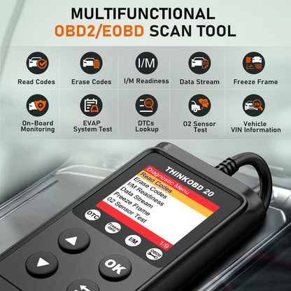 THINKCAR OBD2 Scanner ThinkOBD 20 Code Reader, Clear Engine Fault Light, OBD Reader with Reset EVAP/O2 Sensor Test I/M Readiness Live Data Diagnostic Scan Tool for All OBDII Cars Since 1996