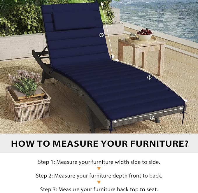 Sundale Outdoor Olefin Quilted Lounge Cushion Set of 2, Patio Foldable Chaise