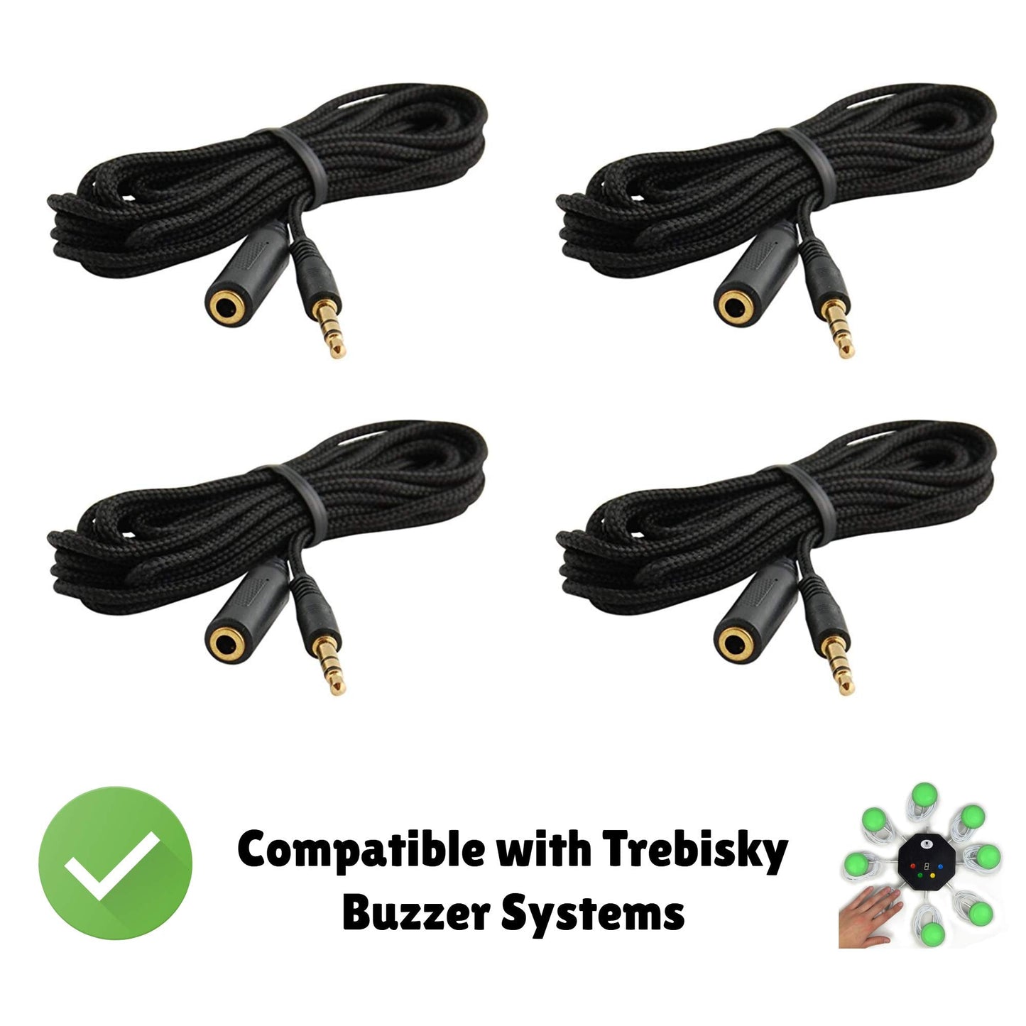 Trebisky Quiz Answer Game Buzzer Standalone System w/ LED Light Buttons 15ft Extension Cables (4-Pack Extension)