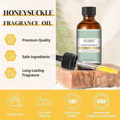 EUQEE Honeysuckle Fragrance Oil 60 ml Premium Fragrance Essential Oil with Glass Dropper for Candle Making, DIY Bath Bombs, Aromatherapy (2.02 Fl oz)