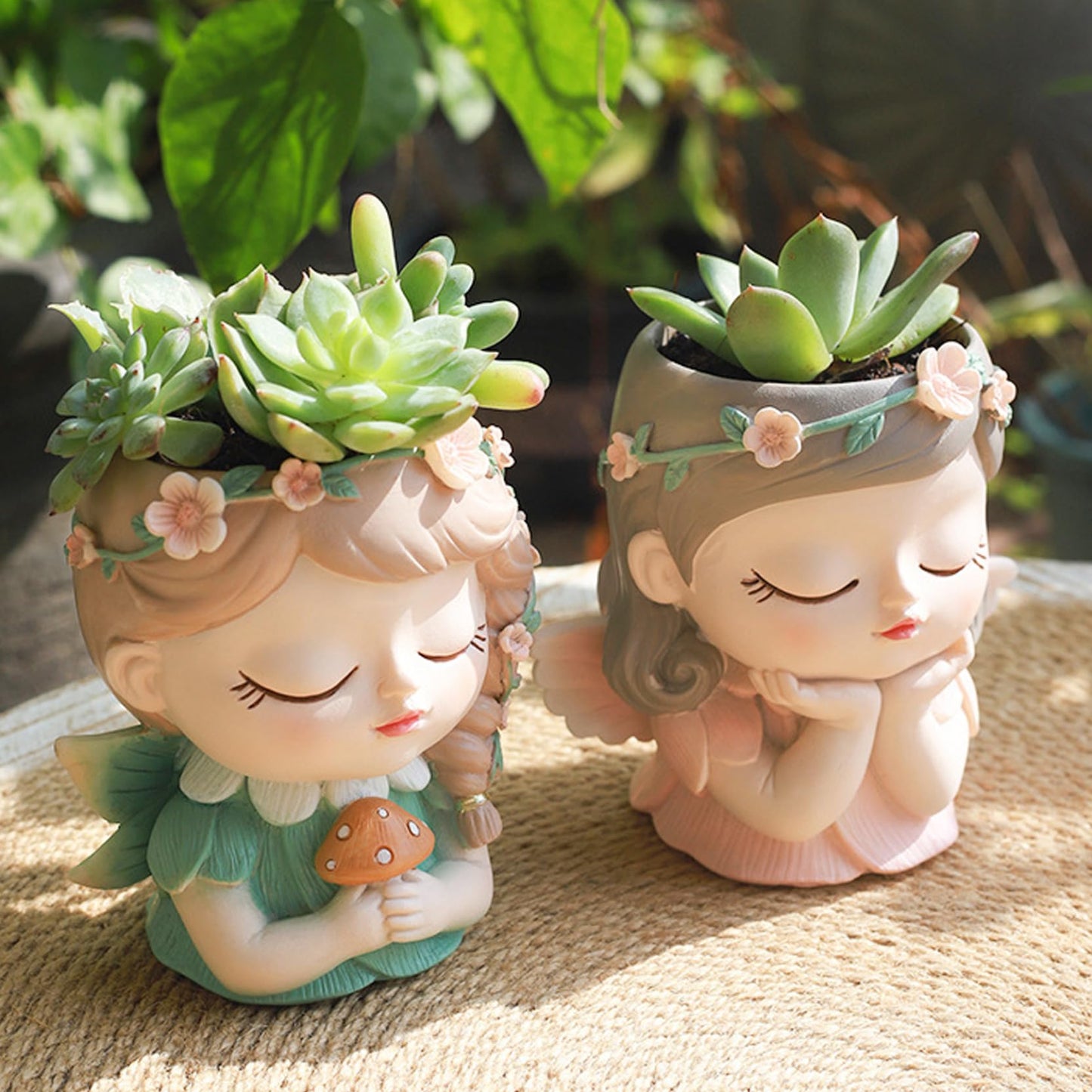 Face Planter Fairy Girl Face Pots for Plants Resin Waterproof Pot with Drainage Hole Small Cute Girl Face Succulent Pots for Indoor Outdoor Plants Tiny Cactus Holding