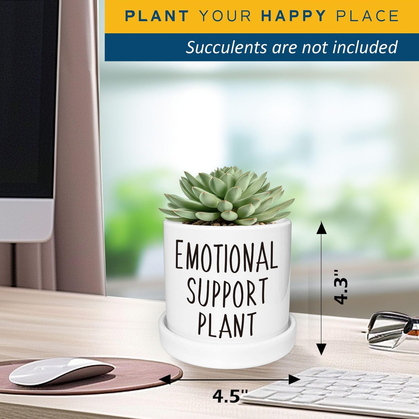 Lzracotz 4.3 inch Ceramic Emotional Support Plant Pot, Funny Succulent Pots, Cute Cactus Planters with Drainage Hole, Funny Plant Pot Emotional Support Cactus