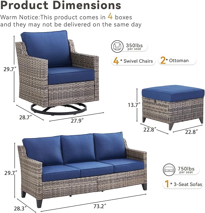 Outdoor Patio Furniture Set-7 Pieces All-Weather Wicker Outdoor Furniture