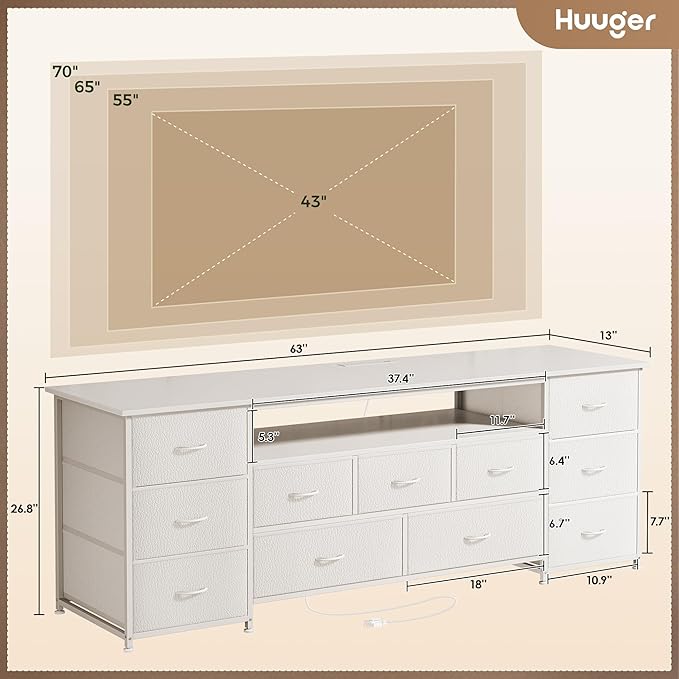 Huuger 63 Inch TV Stand for 65, 70 Inch TV, 11 Drawer Long Dresser