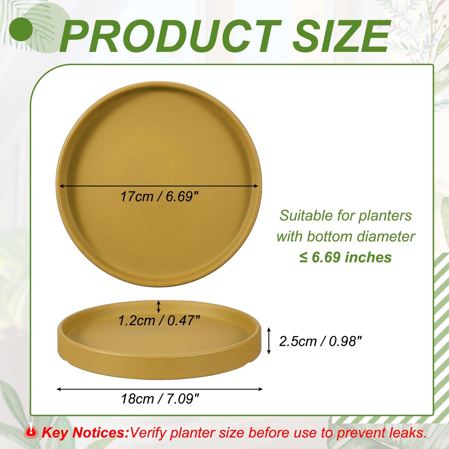 YELARXI 6.7 Inch Ceramic Plant Saucers, Round Flower Planter Water Trays Ceramic Plant Saucer Pot Tray -Fitting for (Outdoor/Indoors/Garden/Planting/Water/Flower/Coffee) Yellow