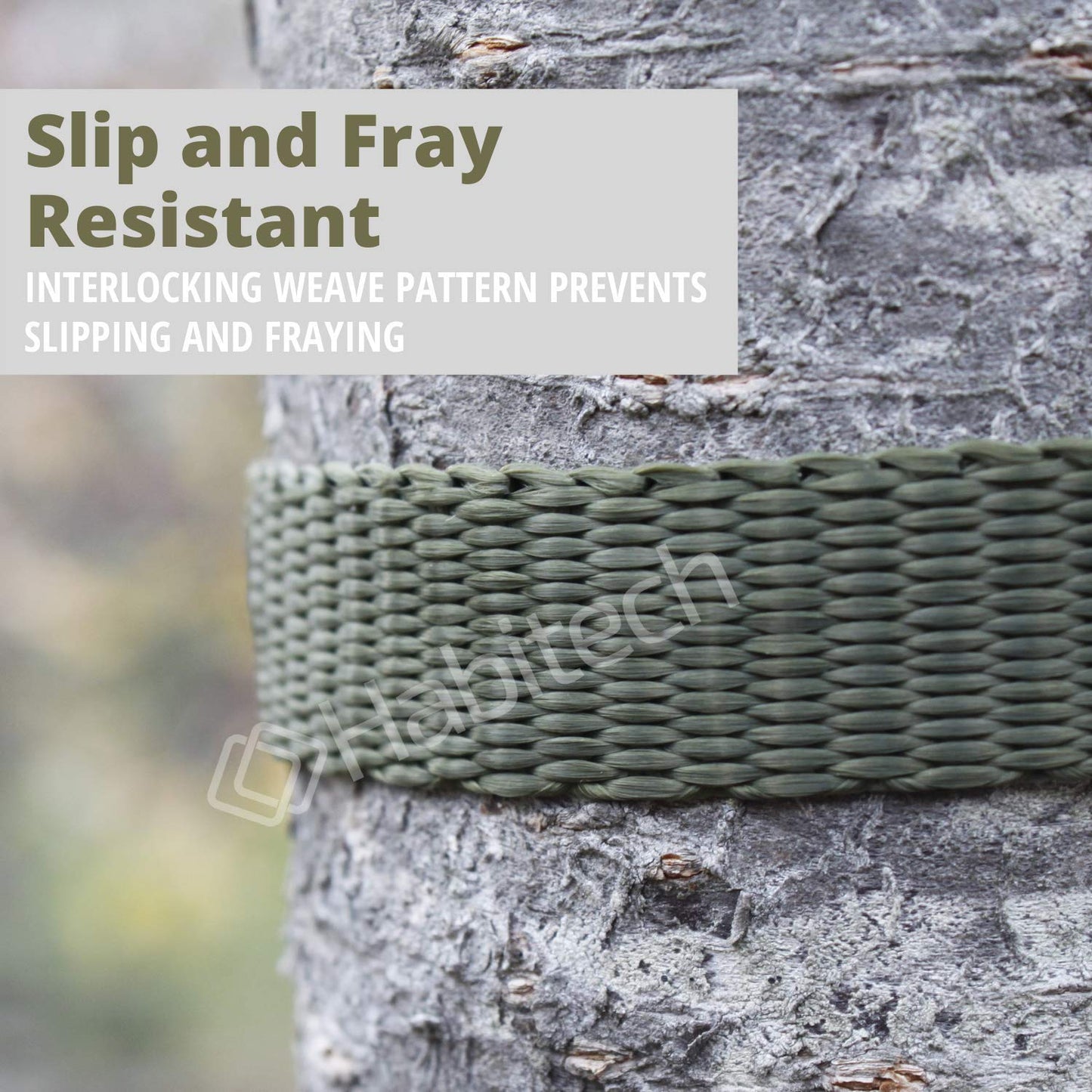 Habitech 250' Tree Tie Strap Staking and Guying Material - Made in USA - 1,800 Lbs Strength, Olive Green