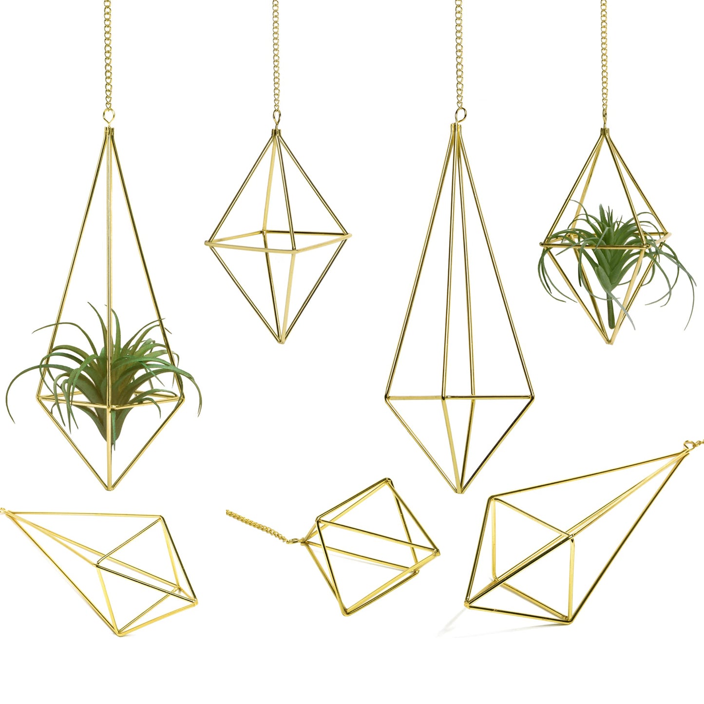 libproqia Air Plants Holders Hanging Airplants Hangers Himmeli Metal Wire 4Pcs Geometric Display Airfens Planter Frame 2 Sizes Tillandsia Holder with Chain and Hooks Decor for Home Office