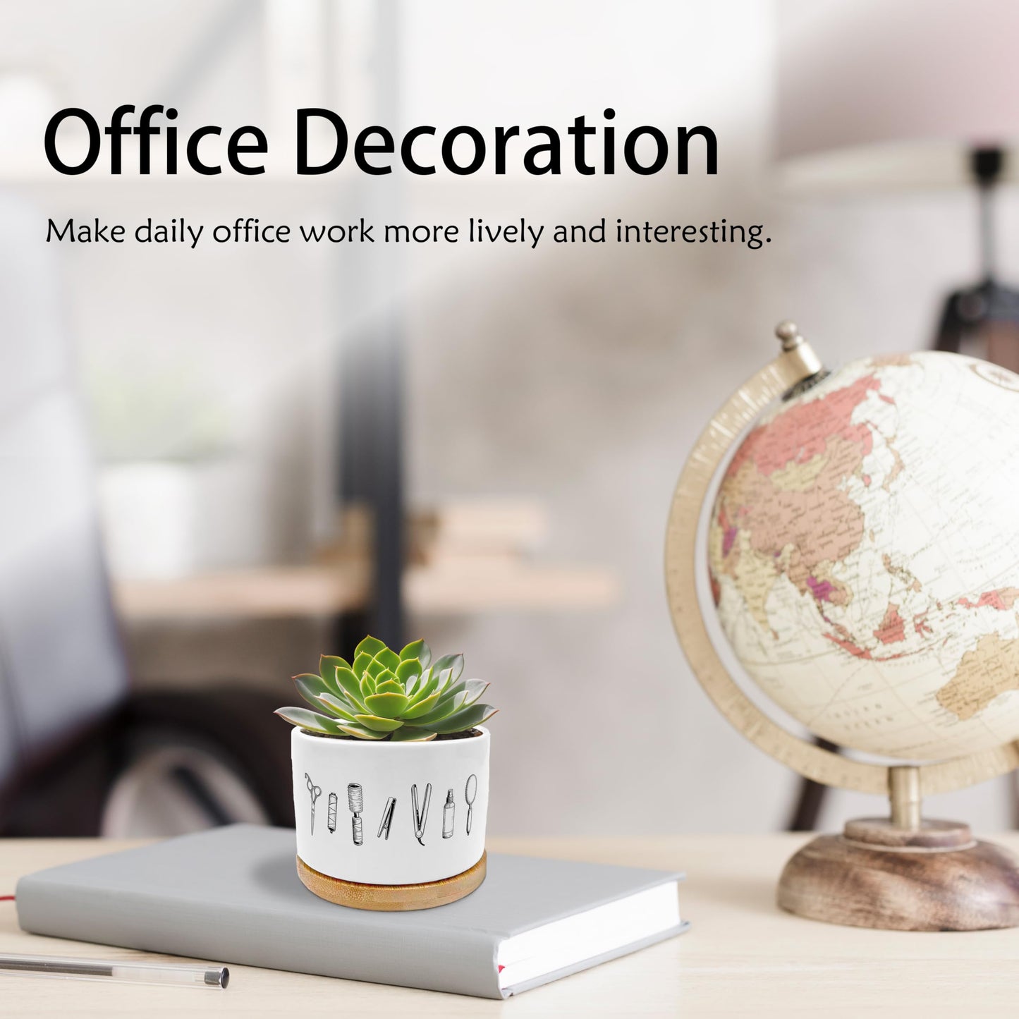 EVIHCG Barber Gifts Planter Pots, Hair Stylist Hairdresser Gifts for Women, Hair Beauty Tools Ceramic Succulent Plant Flower Planters for Home Office Desk Table Shelf(No Plants)