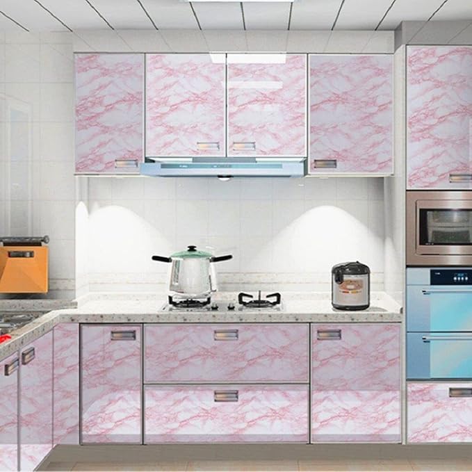 practicalWs 23.6in ×118in White Pink Marble Wallpaper Peel and Stick