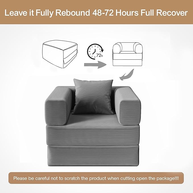 BSHOMGI 2-in-1 Floor Foldable Sofa Couch Convertible Sleeper Chaise Lounge