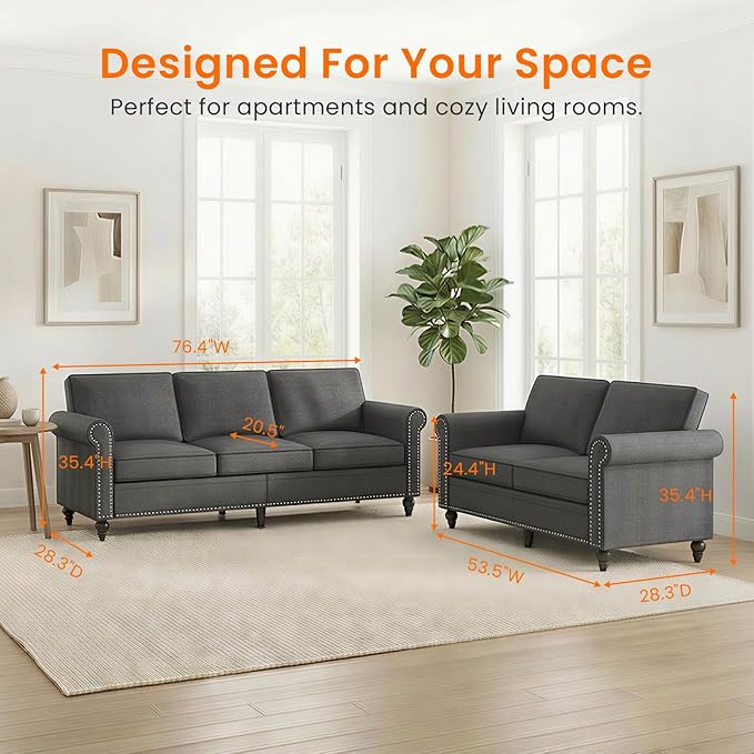 Living Room Sofa Sets 2 Piece, Modern 3 Seater Sofa and Loveseat Couch Sets