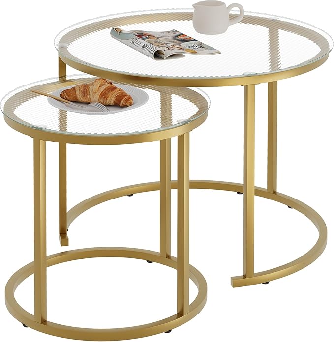 aboxoo Nesting Coffee Table Set of 2, Small Round Glass Nesting Tables