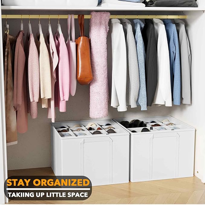 SpaceAid Shoe Organizer for Closet, 2 Pack Foldable Shoe Storage Containers