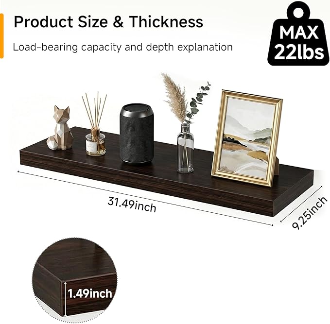 31.5in Floating Shelves for Wall, Wall Mounted Shelves for Decor Storage Set of