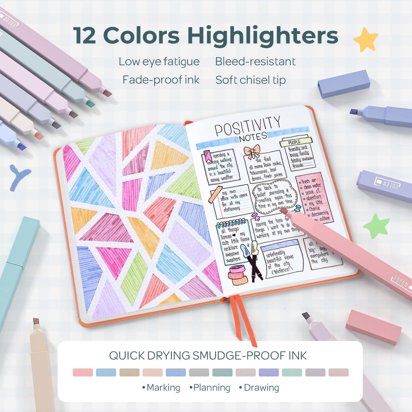 Nicpro 50PCS Aesthetic School Supplies with Cute Pencil Case, 5 Quick Dry Black Ink Pens, 12 Pastel Highlighters, 6 Mechanical Pencil 0.5, 0.7, 0.9 & 2.0 mm for Students Stationary College Essentials