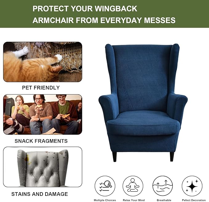 HAOYONG Jacquard Wingback Chair Cover Thickening Wing Armchair Covers Set of 2