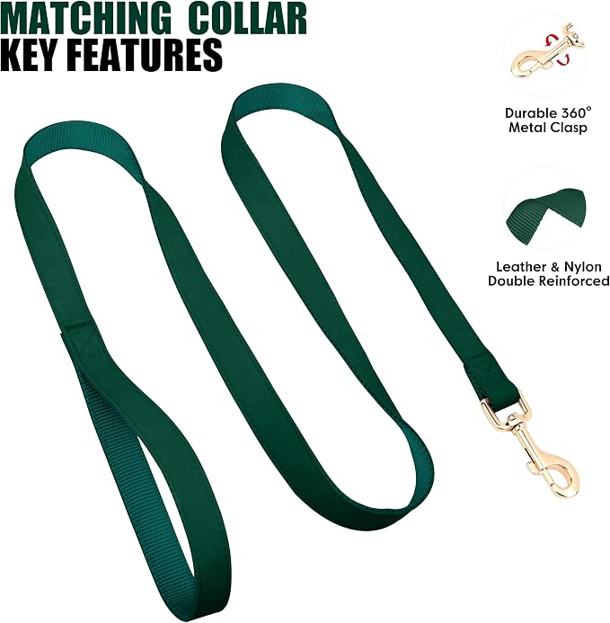PET ARTIST Soft PU Leather Dog Collar and Leash Set, Bright & Stylish 5FT PU Leather Leash and Collar Set, Durable Pet Collars with Quick Release Metal Buckle for Large Dogs,Christmas Green,L(16-27")