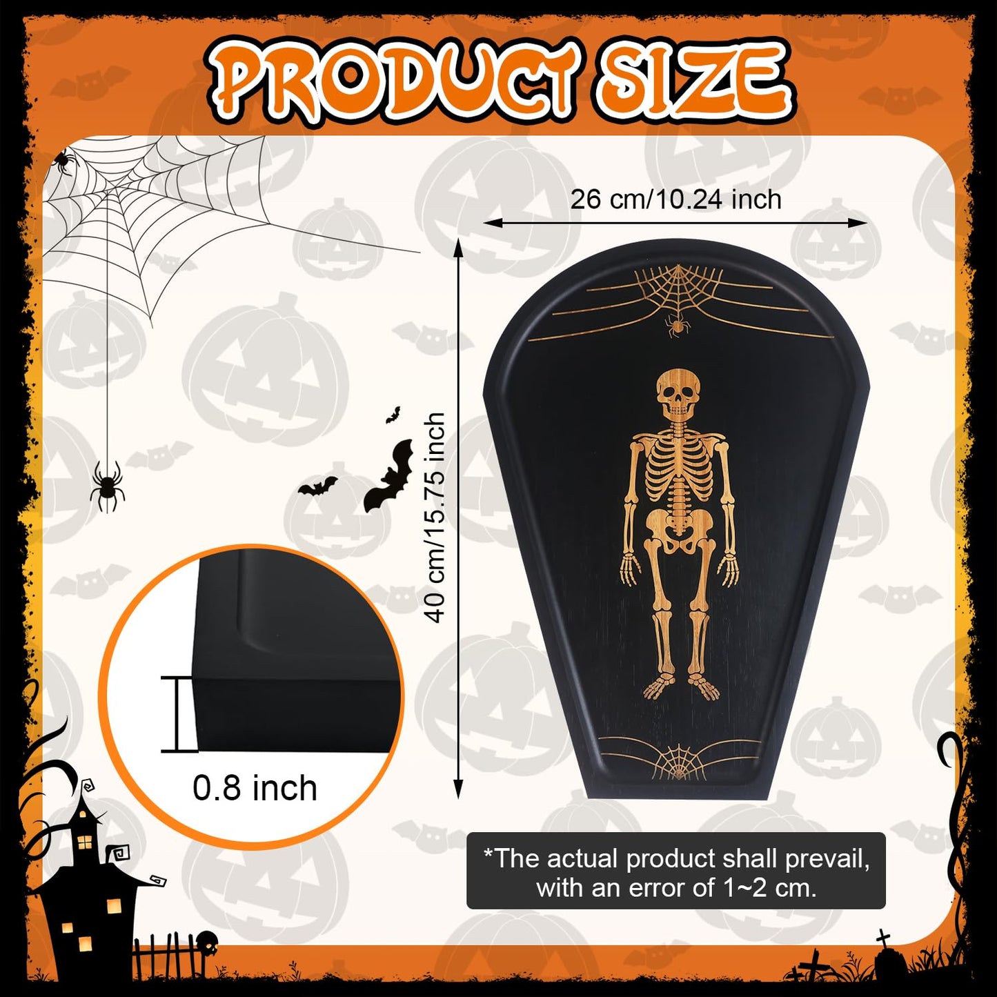 Halloween Coffin Feature Board, Party Table Center Decoration, Gothic Coffin Tray and Carved Skeleton - Coffin Banquet Plate Engraved Skeleton, Essential Halloween Party Decoration Accessories.