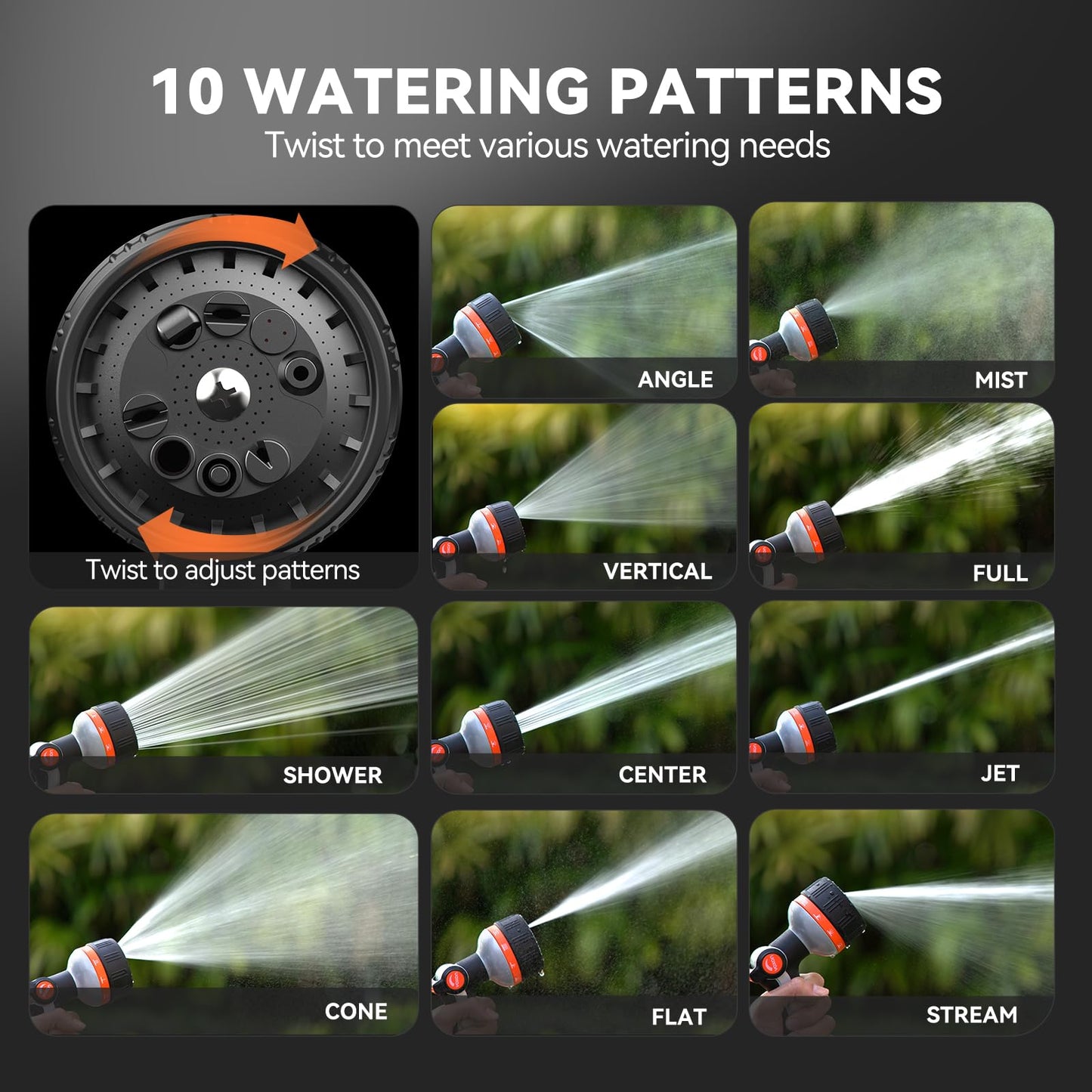 VOXON Hose Nozzle Heavy Duty 10 Spray Patterns - Metal Garden Water Hose Sprayer with Thumb Flow Control | On Off Valve, Nozzle Sprayer for Lawn & Plant Watering, Car & Pet Washing
