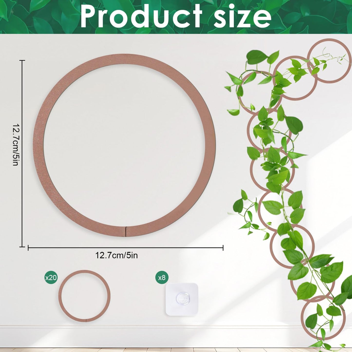 20pcs Round Chain Trellis for Climbing Plants Indoor, with 8pcs Self-Adhesive Hooks, HSSZXFR DIY Plant Climber Support for Vines and Garden Wall Trellis, for Monstera Pothos Ivy Flower