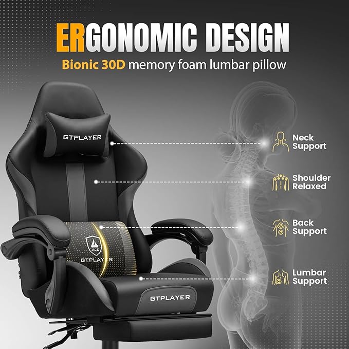 GTPLAYER Gaming Chair with Pocket Spring Cushion, Leather Office Chair with