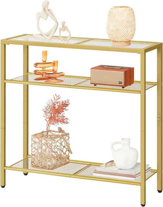 HOOBRO 29.5" Narrow Console Table, 3-Tier Tempered Glass Sofa Table, Modern