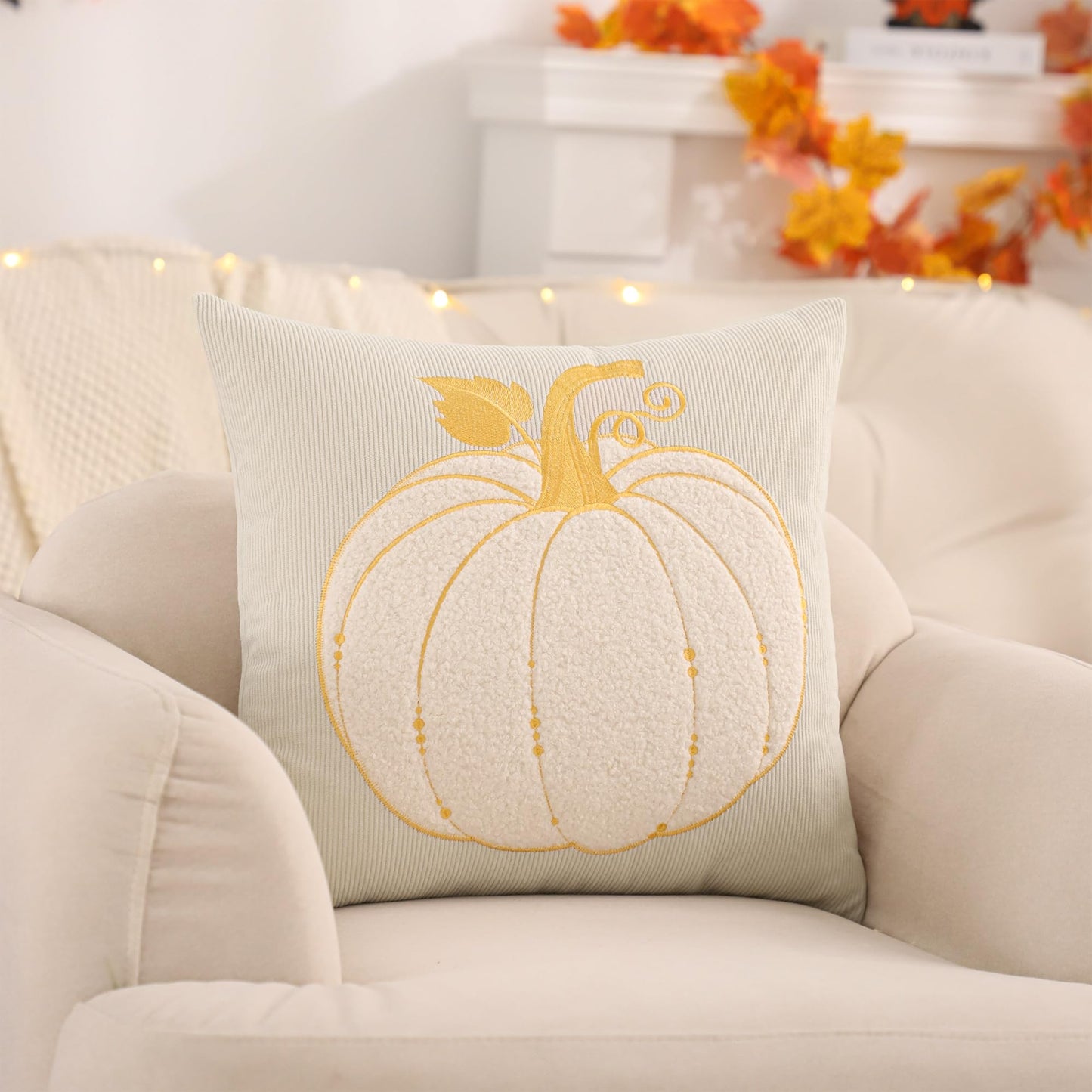 LUOYEHK Halloween Pillow Covers 18x18 Set of 2 Fall Pumpkin Decorative Throw Pillow Covers Thanksgiving Farmhouse Corduroy Cushion Covers for Couch Sofa Bed