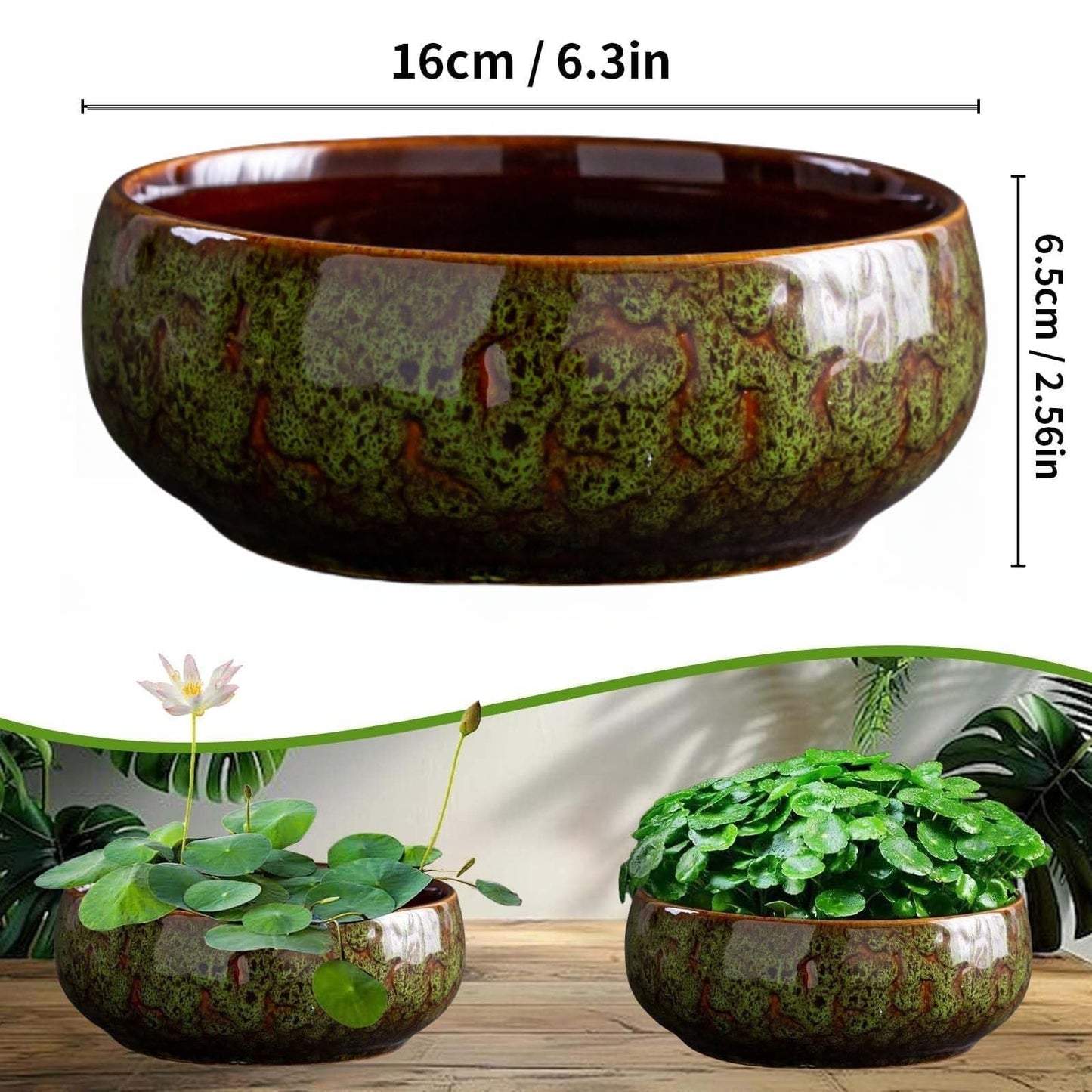 Lotus Bowl Planter, Lotus Bowls for Planting in Water Indoors, Bonsai Bowl Lotus Flower Seeds, Ceramic Planters for Indoor Plants, Applicable to Succulent Plants Hydroponic Plant. (Kiln Turning Blue)