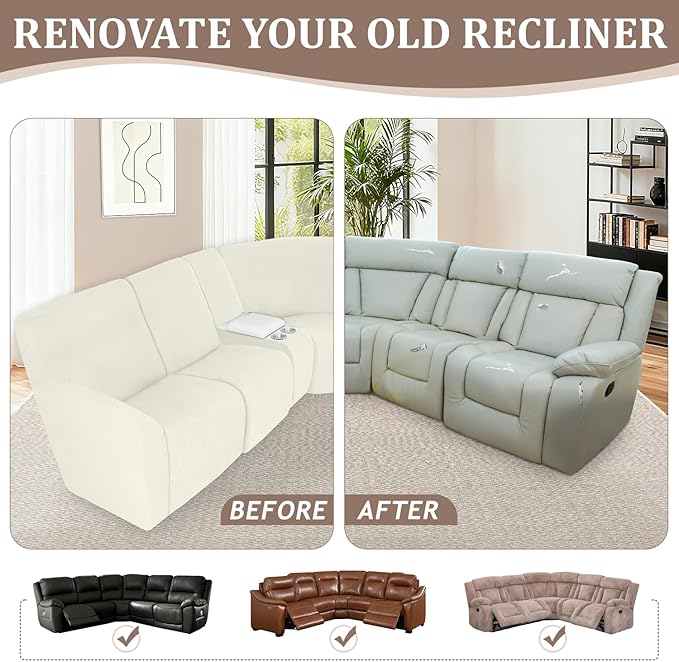 ALIECOM 100% Waterproof Recliner Sectional Couch Covers L Shape Stretch Corner