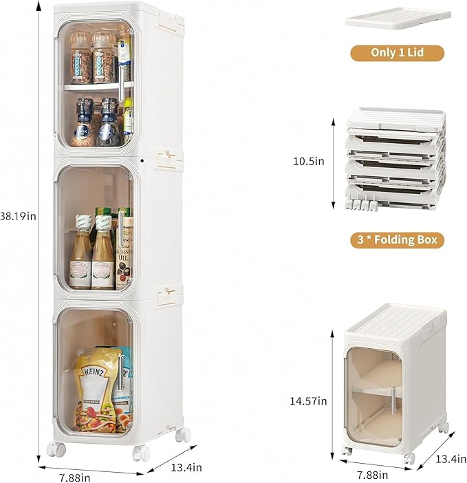 3-Tier Tall Narrow Storage Cabinet, Slim Bathroom Storage Cabinet