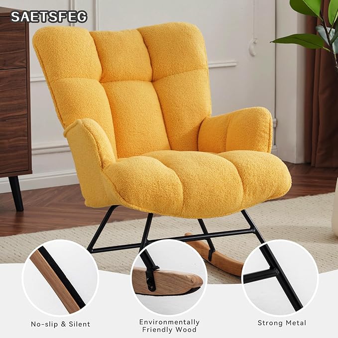 SAETSFEG Rocking Chair Nursery Teddy Upholstered Glider Rocker Rocking Accent