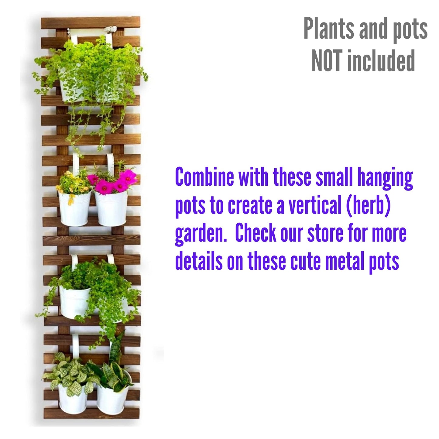 ShopLaLa Wall Planter for Climbing Plants Outdoor - Wooden Hanging Living Vertical Garden Outdoor Indoor Plant Stand Large Tall Long Ladder Vinyl Plant Hanger for Hanging Flower Pots 59" (150cm)