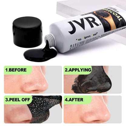 JVR Peel Off Face Mask, Blackhead Remover Mask for Men, Charcoal Peel Off Black Mask, Facial Mask Purifying and Deep Cleansing for All Skin Types 4.23 OZ