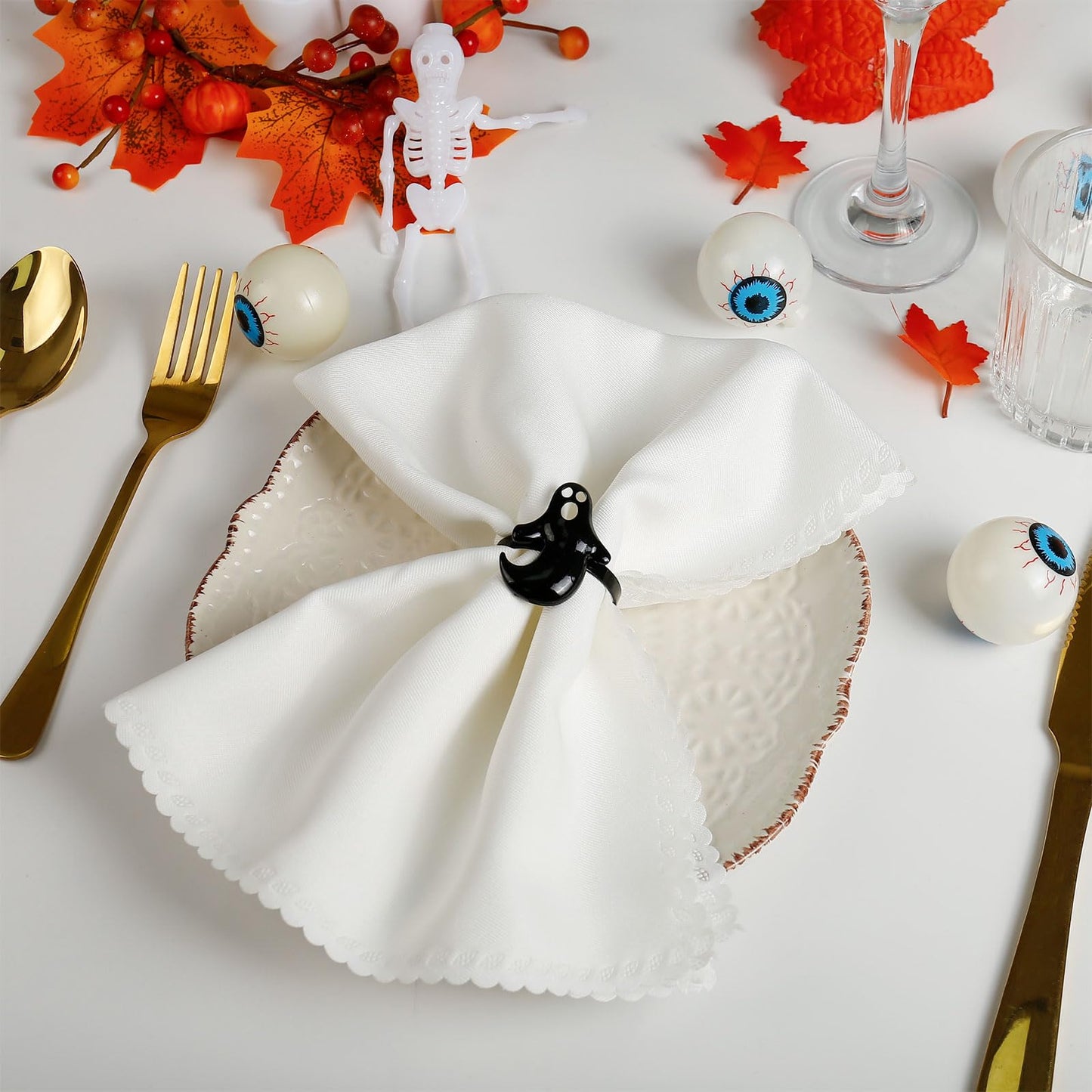 Getfitsoo Halloween Napkin Rings Set of 12, Ghost Boo Halloween Black Napkin Holders Metal Buckles for Halloween Party Decorations Home Kitchen Dinner Table Setting