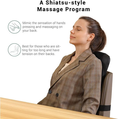 Mynt Black Acupressure Massage Chair Pad with 4 Deep Kneading Nodes, Shiatsu Back Massager for Chair with Heat, Heated Back Massage with a Cushion for Deep Tissue, Gift for Christmas