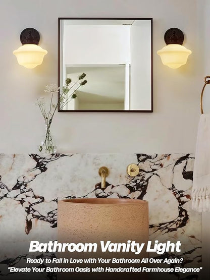 Black Wall Sconce Minimalist Vintage Bathroom Wall Sconce Light with Frosted Milk Glass Farmhouse Bathroom Vanity Lights for Living Room Bedroom Hallway E26 Hardwire